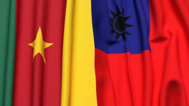 Gerçekçi kumaş dokusuna sahip CAMEROON ve Tayvan bayrakları