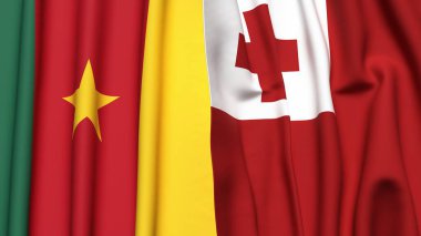 Gerçekçi kumaş dokusuna sahip CAMEROON ve TONGA bayrakları