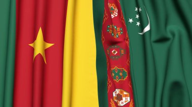 Gerçekçi kumaş dokusuna sahip CAMEROON ve Türkmenistan bayrakları
