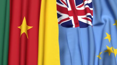 Gerçekçi kumaş dokusuna sahip CAMEROON ve TUVALU bayrakları