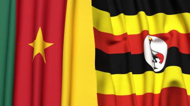 Gerçekçi kumaş dokusuna sahip CAMEROON ve UGANDA bayrakları