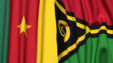 Gerçekçi kumaş dokusuna sahip CAMEROON ve VANUATU bayrakları