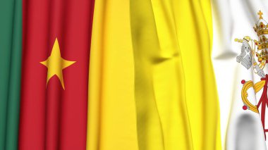 Gerçekçi kumaş dokusuna sahip CAMEROON ve VATİKAN bayrakları