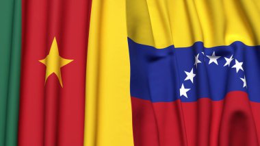 Gerçekçi kumaş dokusuna sahip CAMEROON ve Venezuela bayrakları