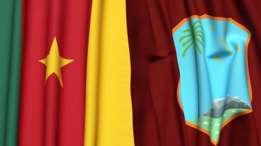 Gerçekçi kumaş dokusuna sahip CAMEROON ve Batı Hint Adaları bayrakları