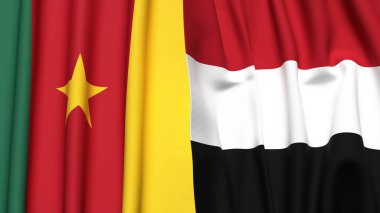 Gerçekçi kumaş dokusuna sahip CAMEROON ve YEmen bayrakları