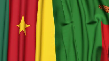 Gerçekçi kumaş dokusuna sahip CAMEROON ve ZAMBIA bayrakları