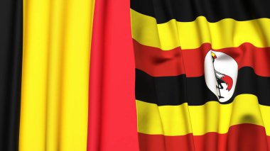 Çad ve UGANDA 'nın gerçekçi kumaş dokusuna sahip bayrakları