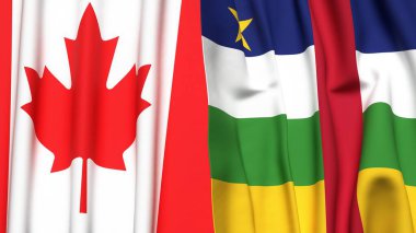 Kanada ve Orta Afrika Cumhuriyeti 'nin gerçekçi kumaş dokusuna sahip bayrakları