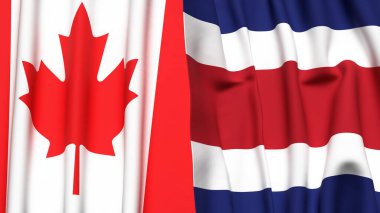 CANADA ve COSTA RICA bayrakları gerçekçi kumaş dokusuna sahip