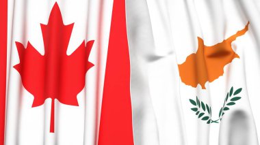CANADA ve CYPRUSS bayrakları gerçekçi kumaş dokusuna sahip