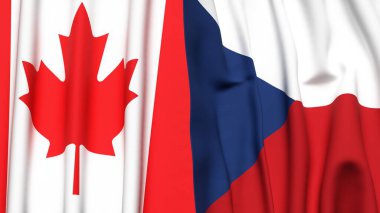 CANADA ve CZECH Cumhuriyet bayrakları gerçekçi kumaş dokusuna sahip