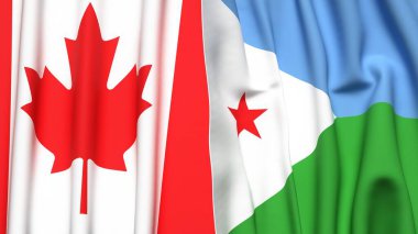 CANADA ve DJIBOUTI bayrakları gerçekçi kumaş dokusuyla