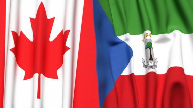 Kanadalı ve Eşitlikçi Guinea bayrakları gerçekçi kumaş dokusuyla