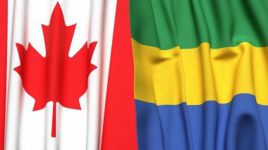 Kanadalı ve GABON bayrakları gerçekçi kumaş dokusuyla