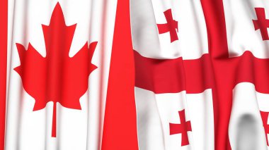 Gerçek kumaş dokusuna sahip Kanadalı ve Gürcistan bayrakları