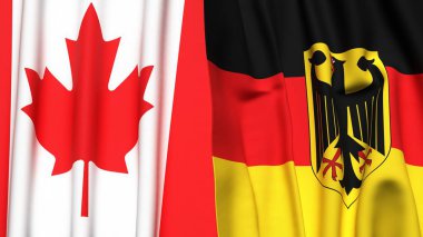 Kanadalı ve Alman bayrakları gerçekçi kumaş dokusuyla