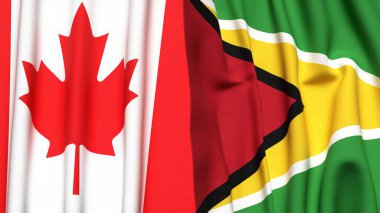 Kanadalı bayraklar ve gerçekçi kumaş dokusuna sahip GUYANA