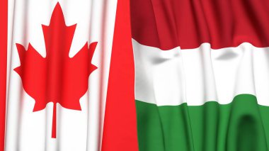 CANADA ve HUNGARY bayrakları gerçekçi kumaş dokusuyla