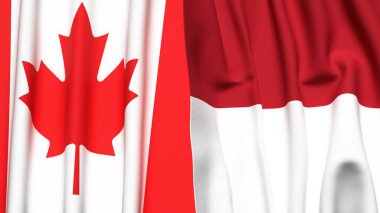 CANADA ve INDONEZYA bayrakları gerçekçi kumaş dokusuna sahip