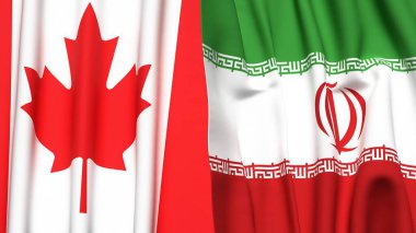 Kanadalı ve İranlı bayraklar gerçekçi kumaş dokusuyla
