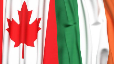 Gerçek kumaş dokusuna sahip Kanada ve İrlanda bayrakları