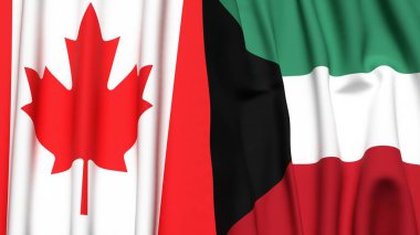 CANADA ve KUWAIT bayrakları gerçekçi kumaş dokusuyla