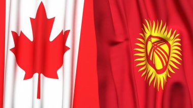 CANADA ve KYRGYZSTAN bayrakları gerçekçi kumaş dokusuyla