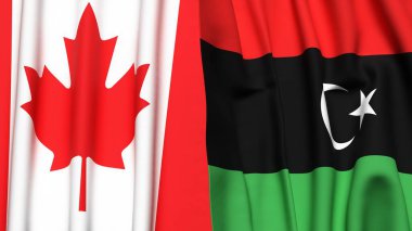 CANADA ve LIBYA 'nın gerçekçi kumaş dokusuyla bayrakları