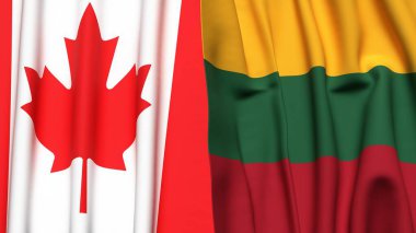 Gerçekçi kumaş dokusuna sahip Kanadalı ve Litvanya bayrakları