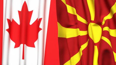 CANADA ve MACEDONIA 'nın gerçekçi kumaş dokusuyla bayrakları