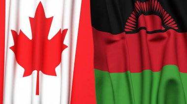 CANADA ve MALAWI bayrakları gerçekçi kumaş dokusuyla
