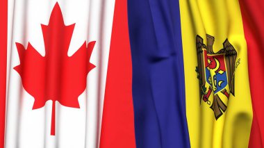 CANADA ve MOLDOVA 'nın gerçekçi kumaş dokusuyla bayrakları