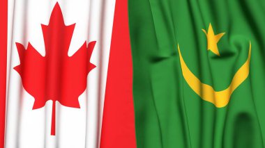 Kanadalı bayraklar ve gerçekçi kumaş dokusuna sahip mauritania