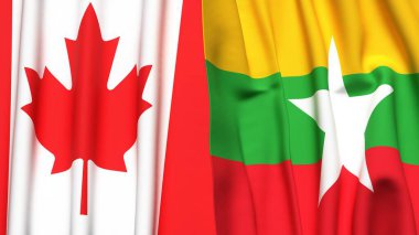 CANADA ve Myanmar 'ın gerçekçi kumaş dokusuyla bayrakları