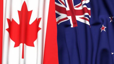 CANADA ve NEW ZEALAND bayrakları gerçekçi kumaş dokusuyla
