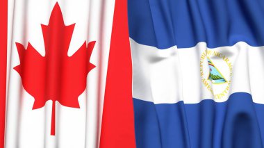 CANADA ve NICARAGUA bayrakları gerçekçi kumaş dokusuna sahip