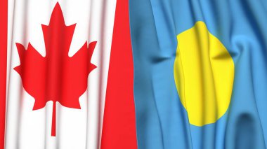 CANADA ve PALAU bayrakları gerçekçi kumaş dokusuyla
