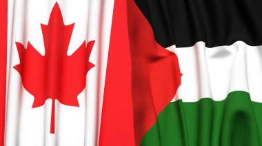 CANADA ve Filistin 4k bayrakları gerçekçi kumaş dokusuyla