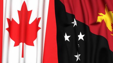 CANADA ve PAPUA YENİ GİNE bayrakları gerçekçi kumaş dokusuna sahip