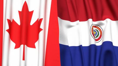 Kanadalı ve Paraguay bayrakları gerçekçi kumaş dokusuyla