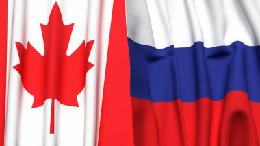 Kanada ve Rusya 'nın gerçekçi kumaş dokusuna sahip bayrakları