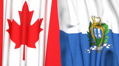 Kanadalı ve SAN MARINO bayrakları gerçekçi kumaş dokusuyla