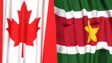 CANADA ve SURINAME bayrakları gerçekçi kumaş dokusuyla