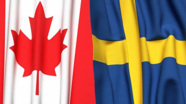 Kanadalı ve İsveçli bayrakları gerçekçi kumaş dokusuyla