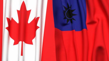 CANADA ve Tayvan bayrakları gerçekçi kumaş dokusuyla