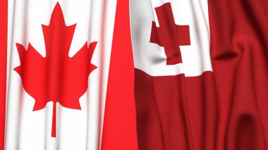 CANADA ve TONGA 'nın gerçekçi kumaş dokusuyla bayrakları