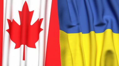 CANADA ve UKRAINE bayrakları gerçekçi kumaş dokusuyla
