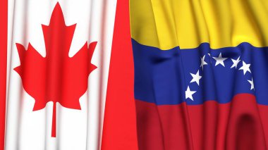 Kanadalı ve Venezuela bayrakları gerçekçi kumaş dokusuyla