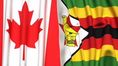 CANADA ve ZIMBABWE bayrakları gerçekçi kumaş dokusuyla